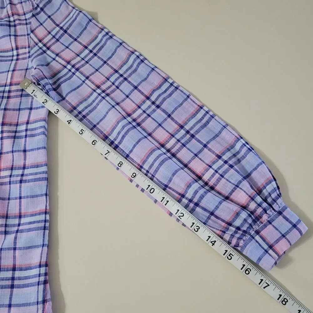J. Crew Women's Gathered Henley Lilac Plaid Shirt